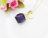 Gold Teardrop Amethyst Necklace, February Birthstone, Personalized Initial, N3453