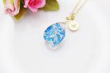 Gold Press Flower Blue Necklace, N3456