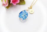 Gold Press Flower Blue Necklace, N3456