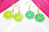 Gold Green Lime Charm Earrings, Beautiful Lemon Slice Earrings, Fruit Jewelry, N2707