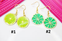Gold Green Lime Charm Earrings, Beautiful Lemon Slice Earrings, Fruit Jewelry, N2707