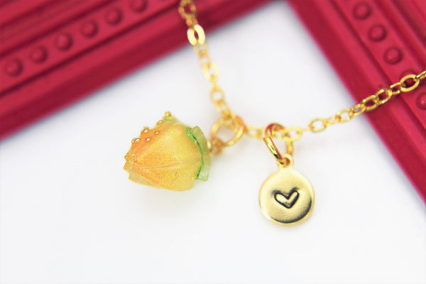 Gold Real Dried Yellow Flowers Necklace, Wild Dyed Flower Bud, Mother Necklace, Mom Gift, Mother's Day Gift, Mother Daughter Gift, N3369
