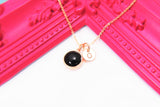 Black Stone Necklace, Rose Gold Necklace, Natural Gemstone Jewelry, N3376