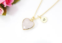 Rose Quartz Necklace, Heart Natural Gemstone Jewelry, N3390