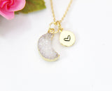 Moon Necklace, Natural Quartz Necklace, Birthday's Gift, Mother's Day Gift, Gemstone Jewelry, Birthstone, Personalized Gift, N3398
