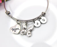 Mom Bracelet, Silver Mom Butterfly Bracelet, Mom Charm, Mom Gift, Mother's Day Gift, Personalized Gift, N3408
