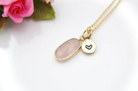 Rose Quartz Necklace, Oval, Birthday's Gift, Mother's Day Gift, Gemstone, Birthstone, Graduation, Christmas Gift, N3426