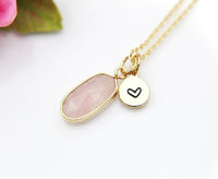 Rose Quartz Necklace, Oval, Birthday's Gift, Mother's Day Gift, Gemstone, Birthstone, Graduation, Christmas Gift, N3426