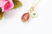 Strawberry Quartz Necklace, Teardrop, Natural Gemstone Jewelry N3430