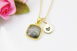 Gold Labradorite Necklace, Natural Gemstone Pendant, Initial Charm, N3436
