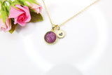 Gold Natural Amethyst Necklace, Best February Birthday's Gift, Mother's Day Gift, Gemstone, Birthstone, Graduation, Christmas Gift, N3442