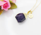 Gold Teardrop Amethyst Necklace, February Birthstone, Personalized Initial, N3453