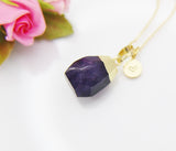 Gold Teardrop Amethyst Necklace, February Birthstone, Personalized Initial, N3453