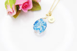 Gold Press Flower Blue Necklace, N3456