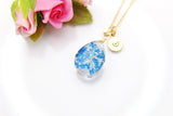 Gold Press Flower Blue Necklace, N3456
