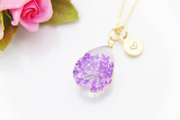 Gold Press Flower Purple Necklace, N3457