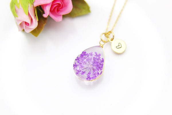 Gold Press Flower Purple Necklace, N3457