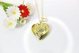 Best Mother's Day Gift for Mom, Grandmother, Great Grandma, Aunt, Gold Rose Necklace, Flower Locket, Keepsake Photo Frame Charm, N3151
