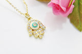 Gold Blue Mint Evil Eye Necklace, Hamsa Evil Eye Charm, N3484