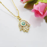 Gold Blue Mint Evil Eye Necklace, Hamsa Evil Eye Charm, N3484
