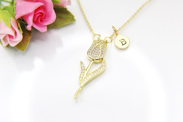 Gold Tulip Charm Necklace Birthday Gifts, Personalized Gifts, N3459