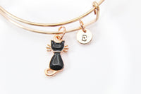 Black Cat Bracelet, Rose Gold Cat Bracelet, Animal Charm, Pet Gift, N2994-A