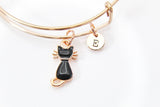 Rose Gold or Gold Black Cat Bracelet, Rose Gold Cat Bracelet, Animal Charm, Pet Gift, N2994A