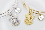 Silver or Gold Guardian Angel Wing Bracelet, Personalized Initial Gift, N286C