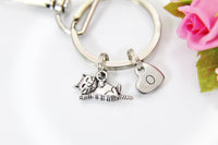 Best Christmas Gift for Cat Lover, Silver Cute Cat Keychain, Personalized Gift, Birthday Gift, Thank You Gift, Appreciation Gift, N3508