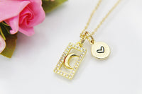 Celestial Necklace, Gold Crescent Moon, Birthday Gift, Graduation Gift, Christmas Gift, Thank You Gift, Appreciation Gift, Mentor Gift N3546