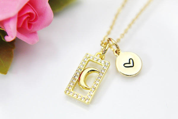 Celestial Necklace, Gold Crescent Moon, Birthday Gift, Graduation Gift, Christmas Gift, Thank You Gift, Appreciation Gift, Mentor Gift N3546
