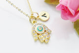 Gold Hamsa Evil Eye Necklace, Hamsa Evil Eye Charm, Personalized Gift, N3483