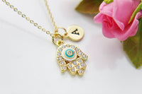 Gold Hamsa Evil Eye Necklace, Hamsa Evil Eye Charm, Personalized Gift, N3483