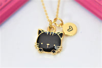 Cute Cat Necklace, Gold Black Cat, Personalized, Birthday Gift, Graduation Gift, Christmas Gift, Thank You Gift, Appreciation Gift, N3572