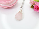 Rose Quartz Teardrop Necklace, Silver Wire Wrapped Gemstone Pendant, N2757