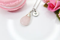Rose Quartz Necklace, October Birthday's Gift, Natural Rose Quartz Gemstone Jewelry N3585