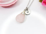 Rose Quartz Teardrop Necklace, October Birthstone Jewelry, N3585