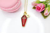 Halloween Necklace, Red Coffin Cross, Fall Autumn Gift, Personalized, Christmas Gift, Birthday Gift, Appreciation Gift, Thank You Gift N3686