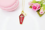 Halloween Necklace, Red Coffin Cross, Fall Autumn Gift, Personalized, Christmas Gift, Birthday Gift, Appreciation Gift, Thank You Gift N3686