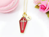 Halloween Necklace, Red Coffin Cross, Fall Autumn Gift, Personalized, Christmas Gift, Birthday Gift, Appreciation Gift, Thank You Gift N3686