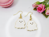 Halloween Earrings, Cute White Ghost, Fall Autumn, Personalized, Christmas Gift, Birthday Gift, Appreciation Gift, Thank You Gift, N3691