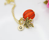 Halloween Necklace, Pumpkin Maple Leaf, Fall Autumn, Personalized, Christmas Gift, Birthday Gift, Appreciation Gift, Thank You Gift, N3694