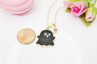 Halloween Necklace, Cute Black Ghost, Fall Autumn, Personalized, Christmas Gift, Birthday Gift, Appreciation Gift, Thank You Gift, N3695