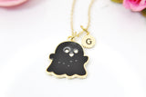 Halloween Necklace, Cute Black Ghost, Fall Autumn, Personalized, Christmas Gift, Birthday Gift, Appreciation Gift, Thank You Gift, N3695