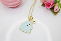 Halloween Necklace, Cute Blue Ghost, Fall Autumn, Personalized, Christmas Gift, Birthday Gift, Appreciation Gift, Thank You Gift, N3696