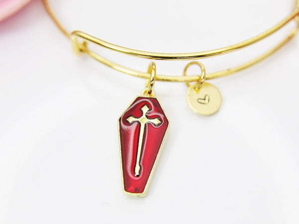 Halloween Bracelet, Red Coffin Cross, Fall Autumn Gift, Personalized, Christmas Gift, Birthday Gift, Appreciation Gift, Thank You Gift N3699