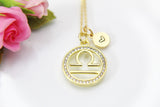 Libra Zodiac Necklace – Gold Pendant with Personalized Initial Charms A–Z Gift for Her, N3535