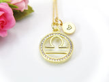 Libra Zodiac Necklace – Gold Pendant with Personalized Initial Charms A–Z Gift for Her, N3535