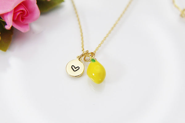 Lemon Necklace, Gold Yellow Lemon, Best Birthday Gift for Girl, Christmas Gift, Thank You Gift, Appreciation Gift, Mentor Gift, N3541