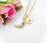 Celestial Necklace, Gold Crescent Moon Face, Birthday Gift, Graduation Gift, Christmas Gift, Thank You Gift, Appreciation Mentor Gift, N3548